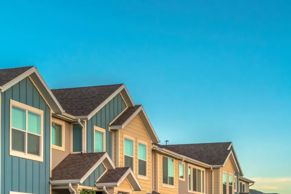 View of upper story of row of townhomes.